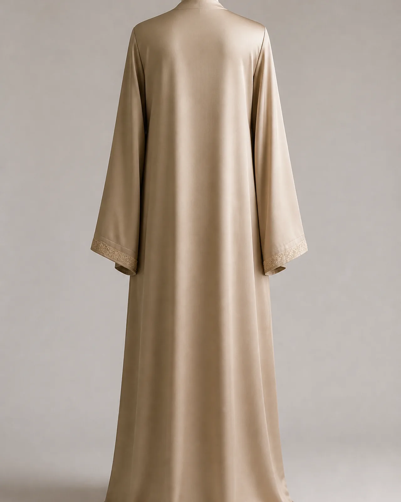 Back view, full length, showing how the satin falls and where the light hits the back panel