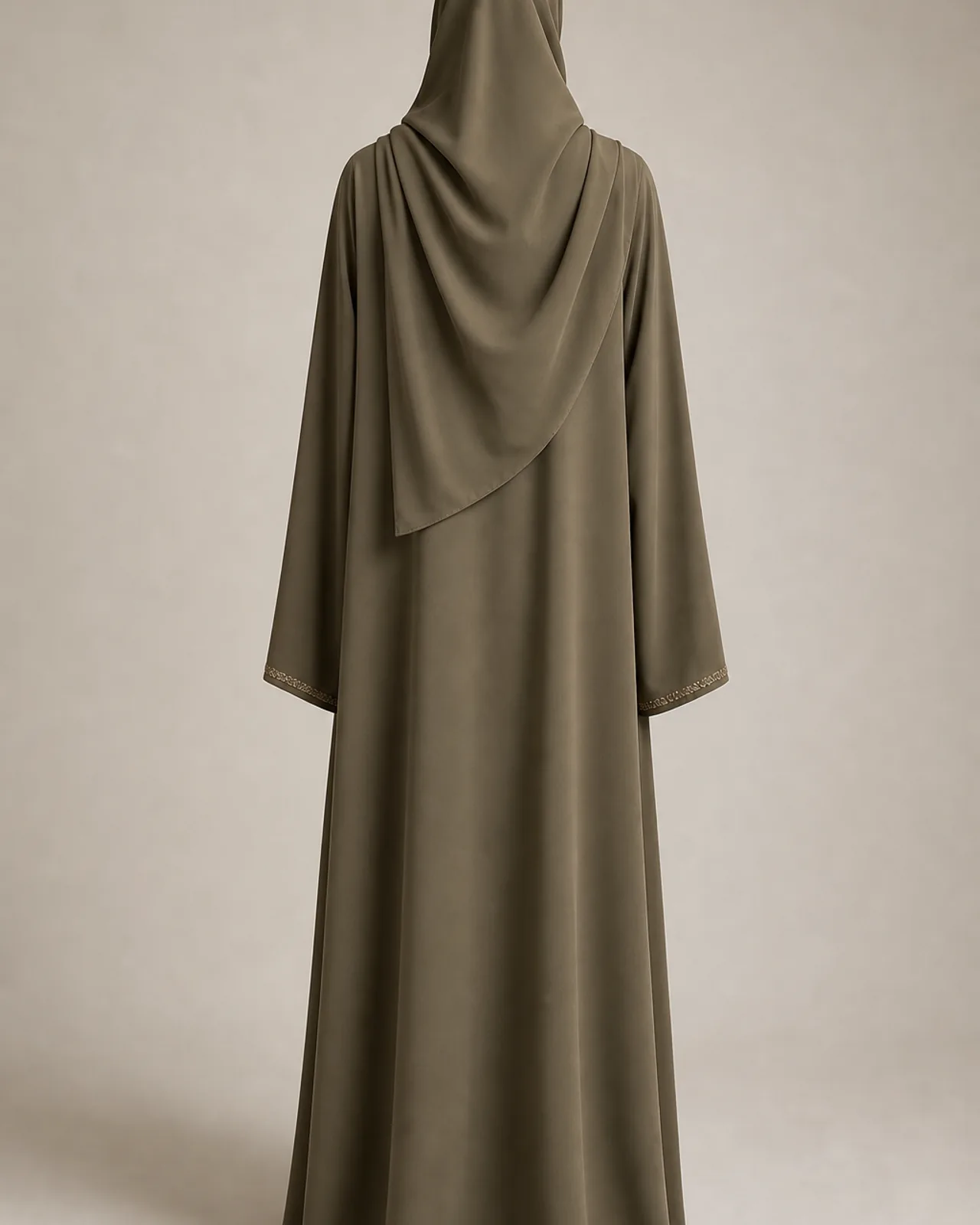 Back view of the hijab from behind, showing how the fabric falls and covers the back of the head and neck