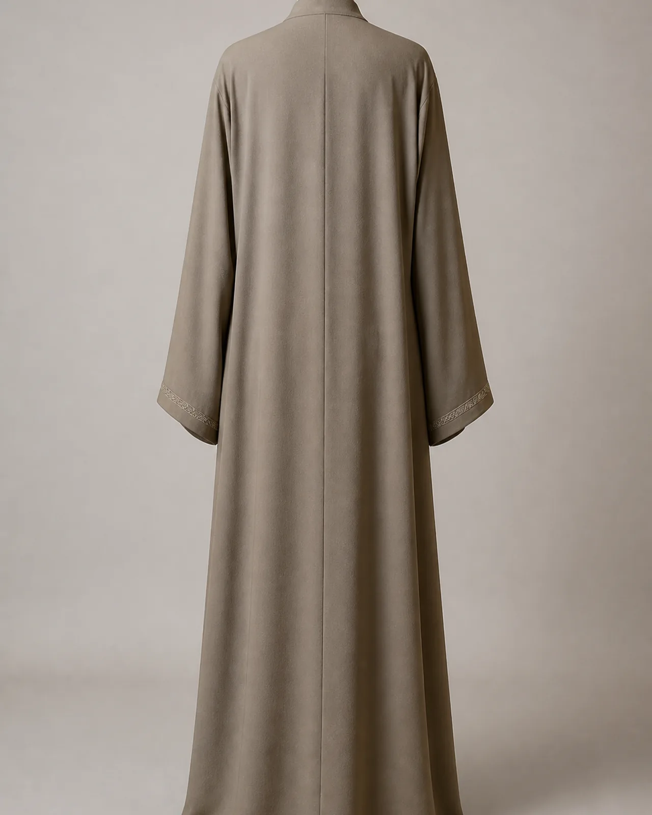 Back view, full length, showing back panel drape, shoulder line and centre back seam